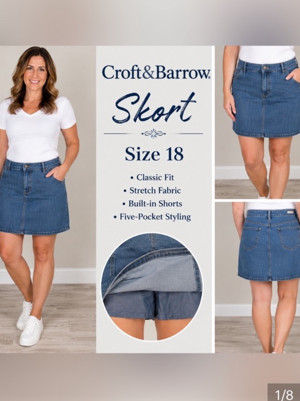 Croft & Barrow Blue Denim Skort with Built-In Shorts